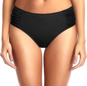 Tempt Me Women Black Bikini Bottoms Mid Waist Ruched Bathing Suit Swimsu…